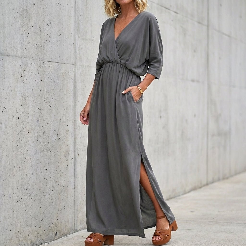 Women's Maxi Dress – V Neck with Side Split and Pockets - We are MFEO