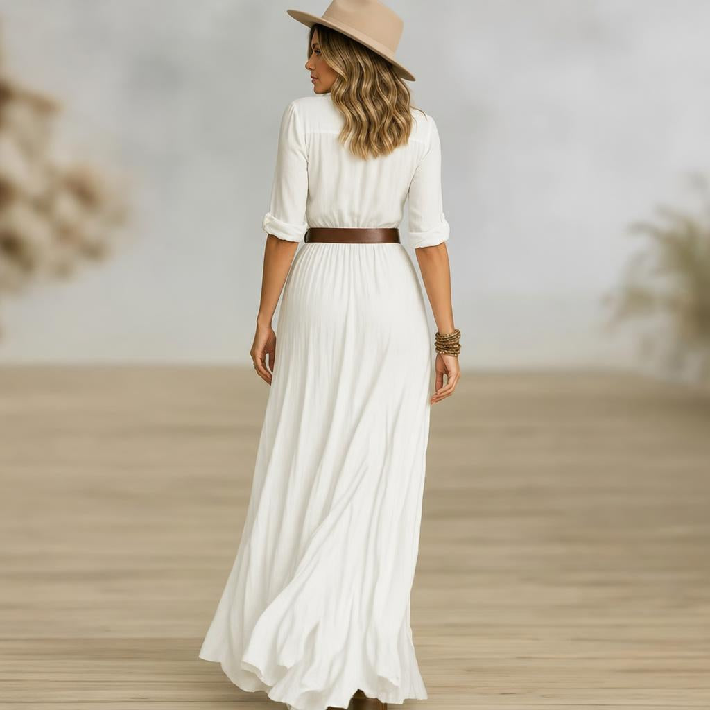 Women's Maxi Dress with Button Front – High Slit for Summer Parties and Events 4