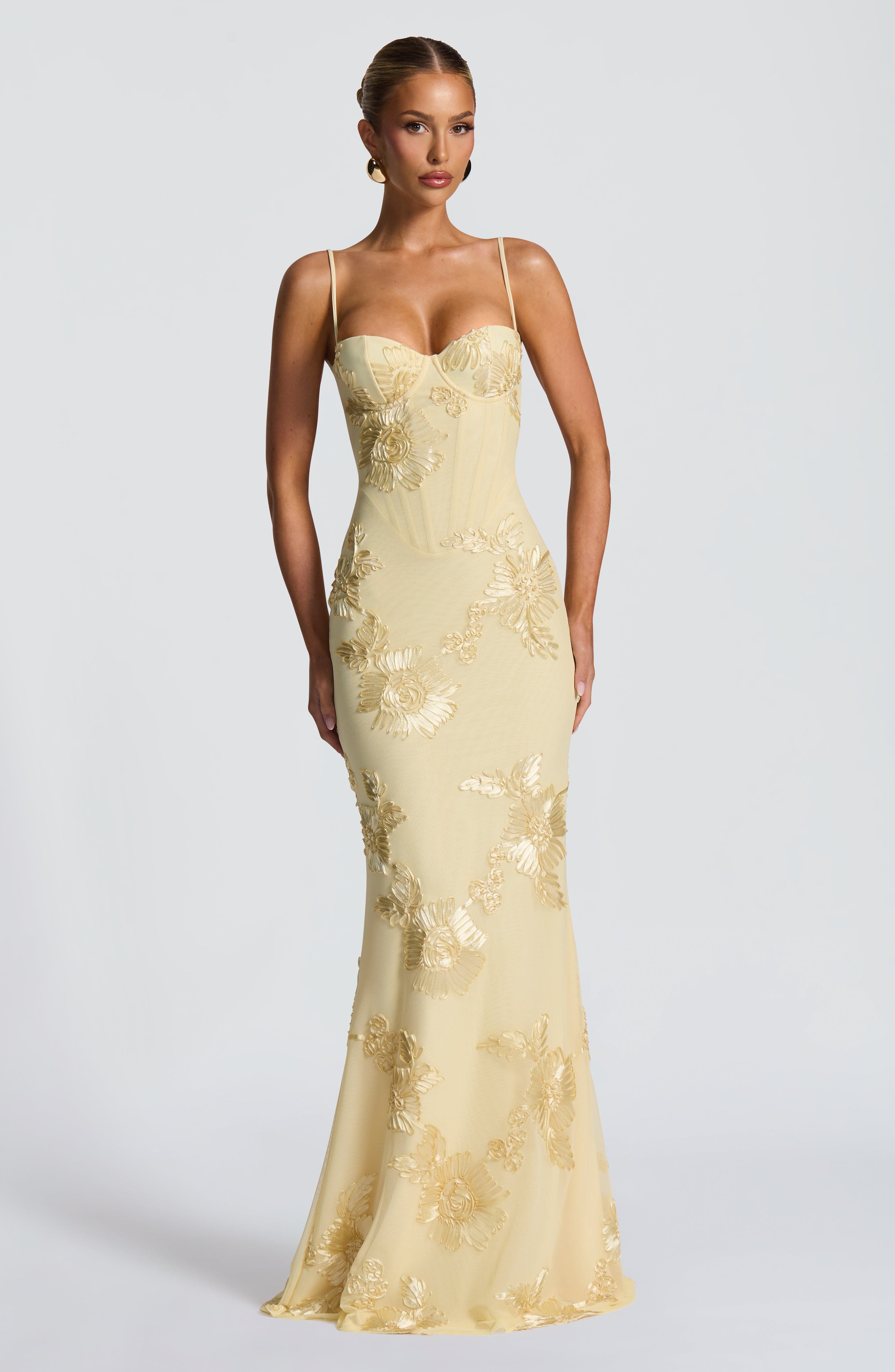 Women's Maxi Dress with Corset and Floral Embroidery and Spaghetti Straps - We are MFEO