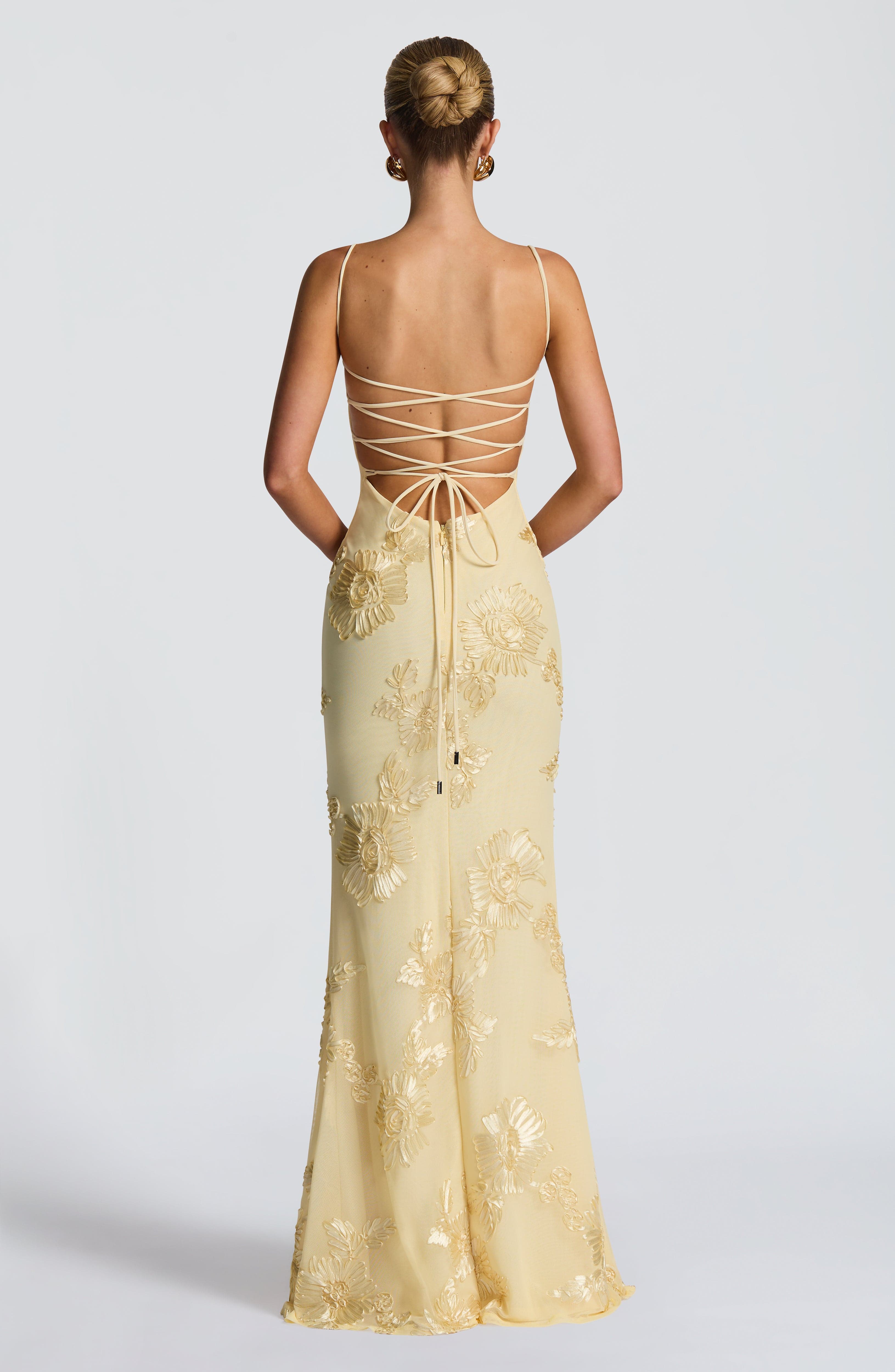 Women's Maxi Dress with Corset and Floral Embroidery and Spaghetti Straps - We are MFEO