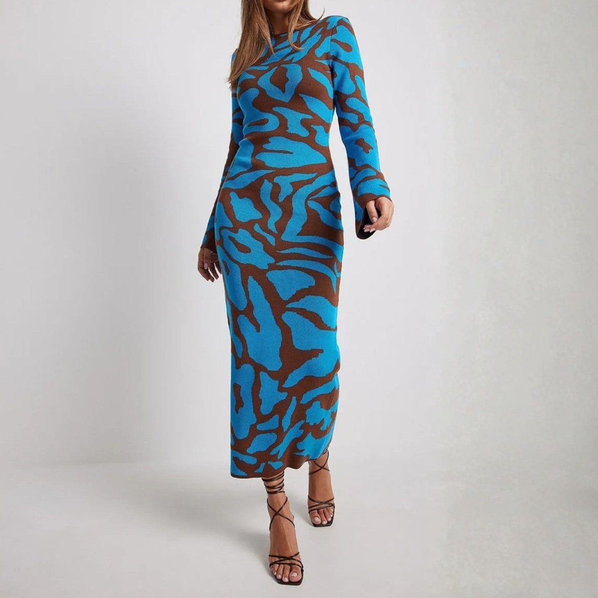 Women's Maxi Dress with Long Sleeves – Abstract Jacquard Print - We are MFEO