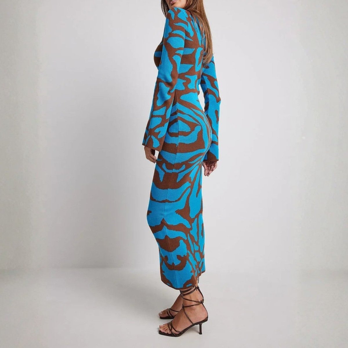 Women's Maxi Dress with Long Sleeves – Abstract Jacquard Print - We are MFEO