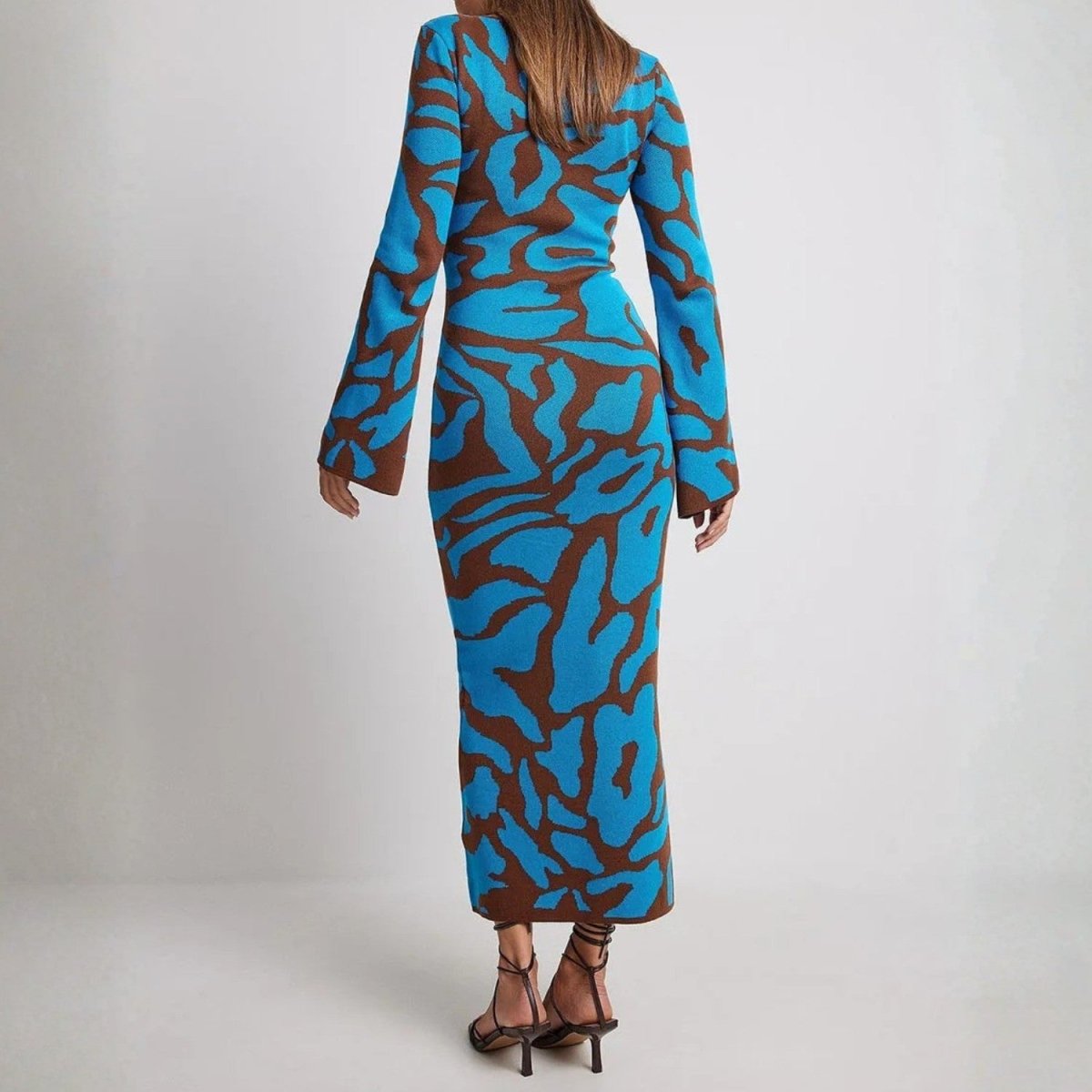 Women's Maxi Dress with Long Sleeves – Abstract Jacquard Print - We are MFEO