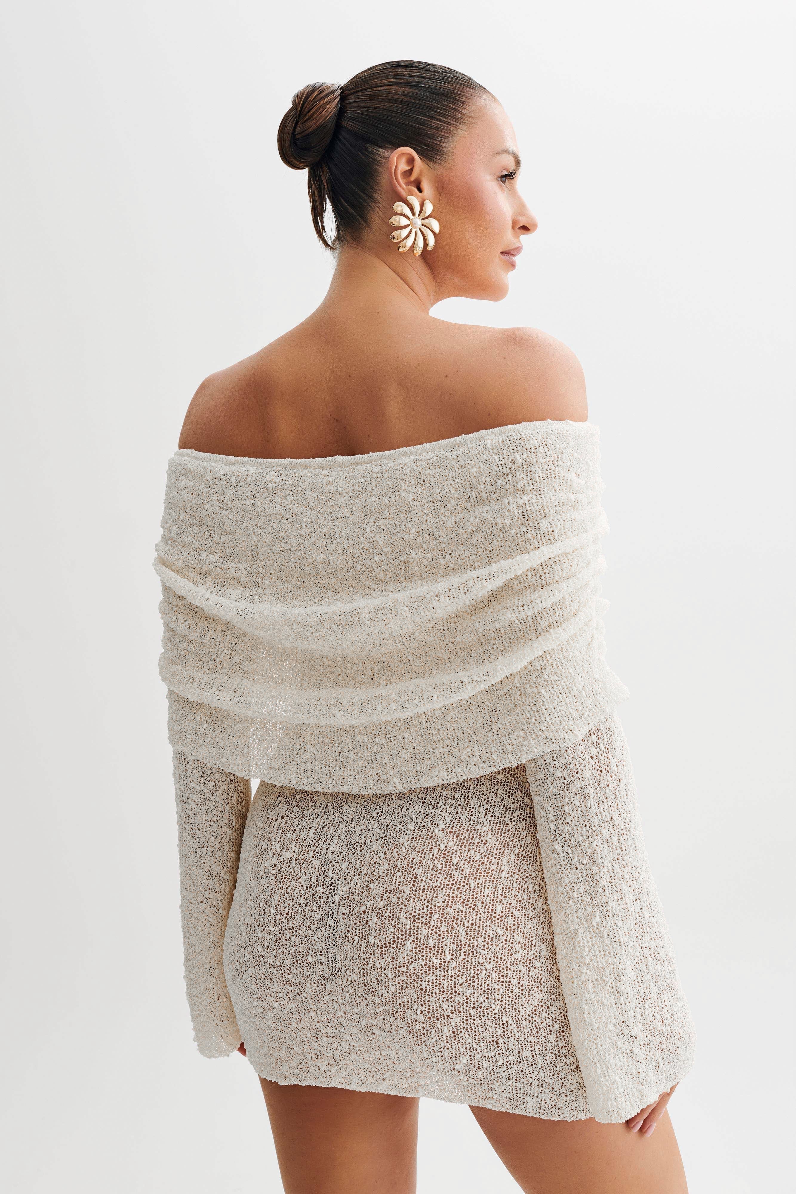 Women's Off Shoulder Mini Dress – Long Sleeve Bardot Evening Cocktail Dress - We are MFEO