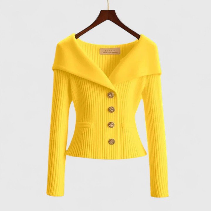 Women's Off - Shoulder Sweater – Slim Fit Ribbed Knit with Button Closure - We are MFEO