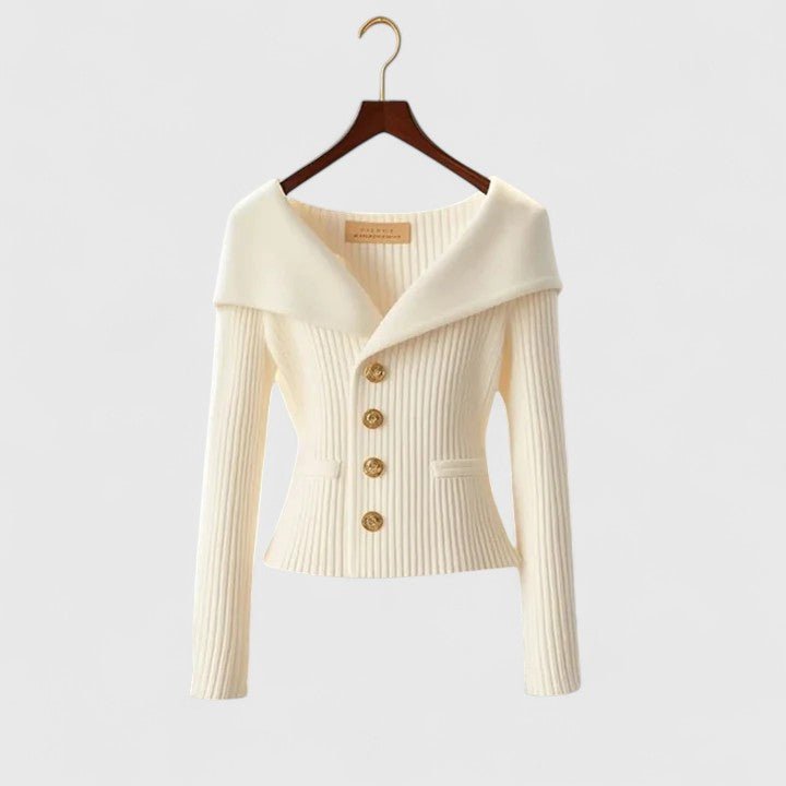 Women's Off - Shoulder Sweater – Slim Fit Ribbed Knit with Button Closure - We are MFEO