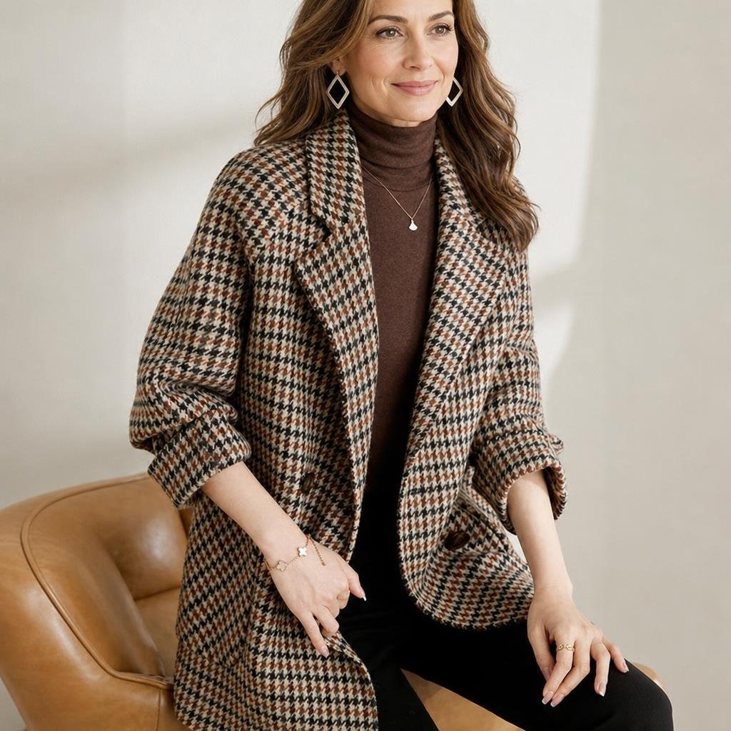 Women's Oversized Blazer – Multi-Tone Houndstooth with Notched Lapels - We are MFEO