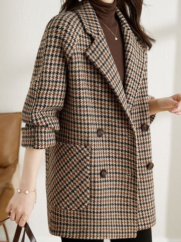 Women's Oversized Blazer – Multi-Tone Houndstooth with Notched Lapels - We are MFEO
