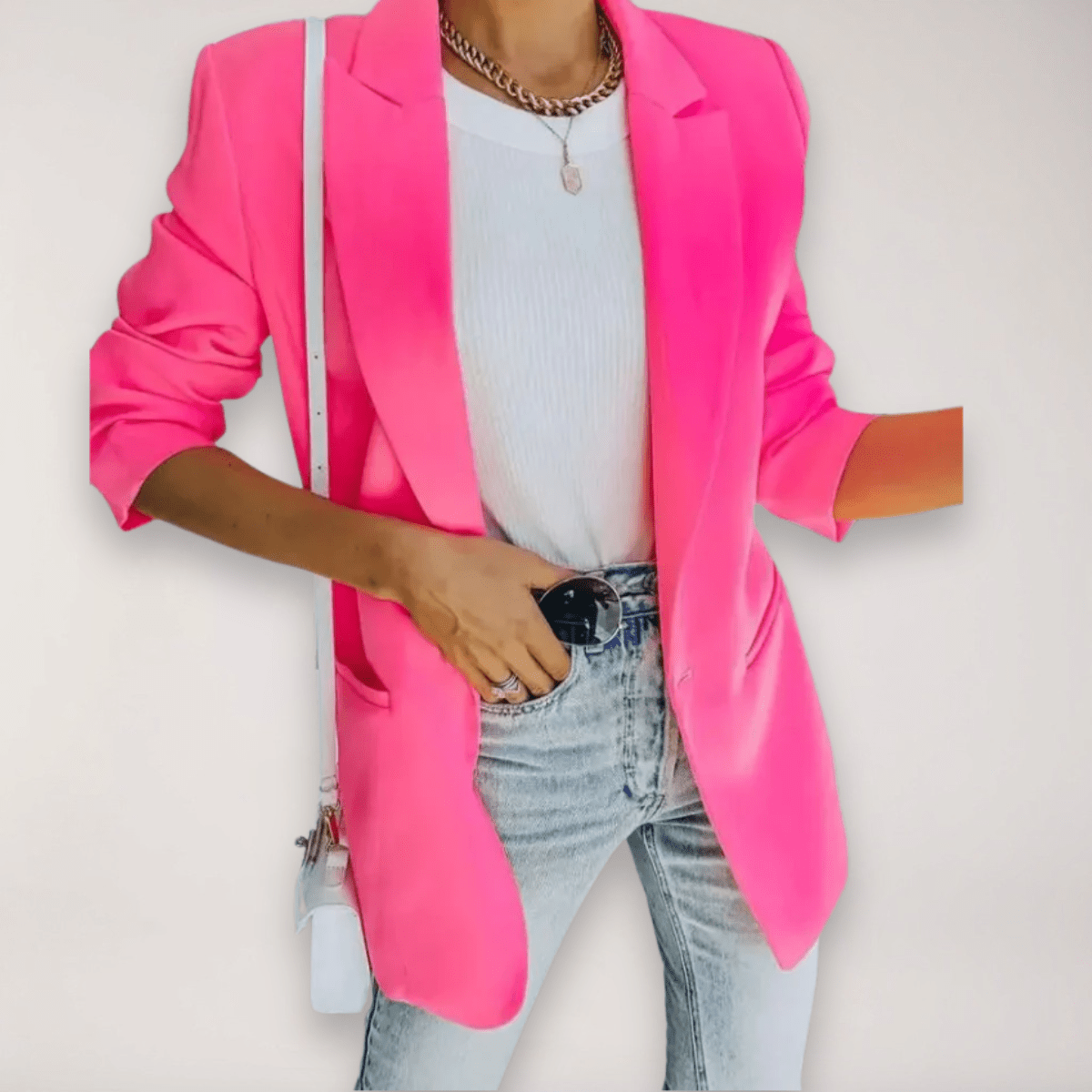 Women's Oversized Blazer – Single-Breasted Notched Lapel Jacket for Versatile Styling - We are MFEO