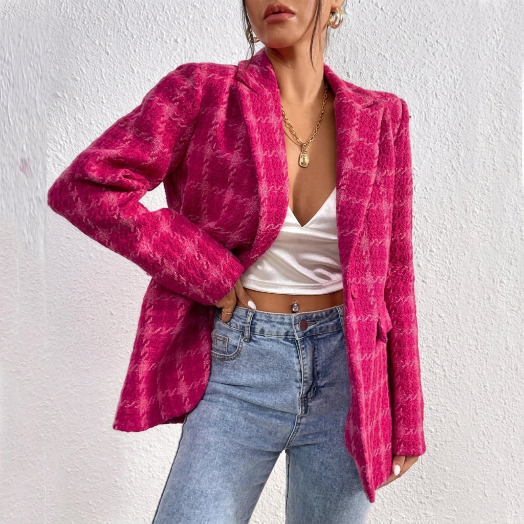 Women's Oversized Blazer – Tonal Textured Weave with Notched Lapels 1