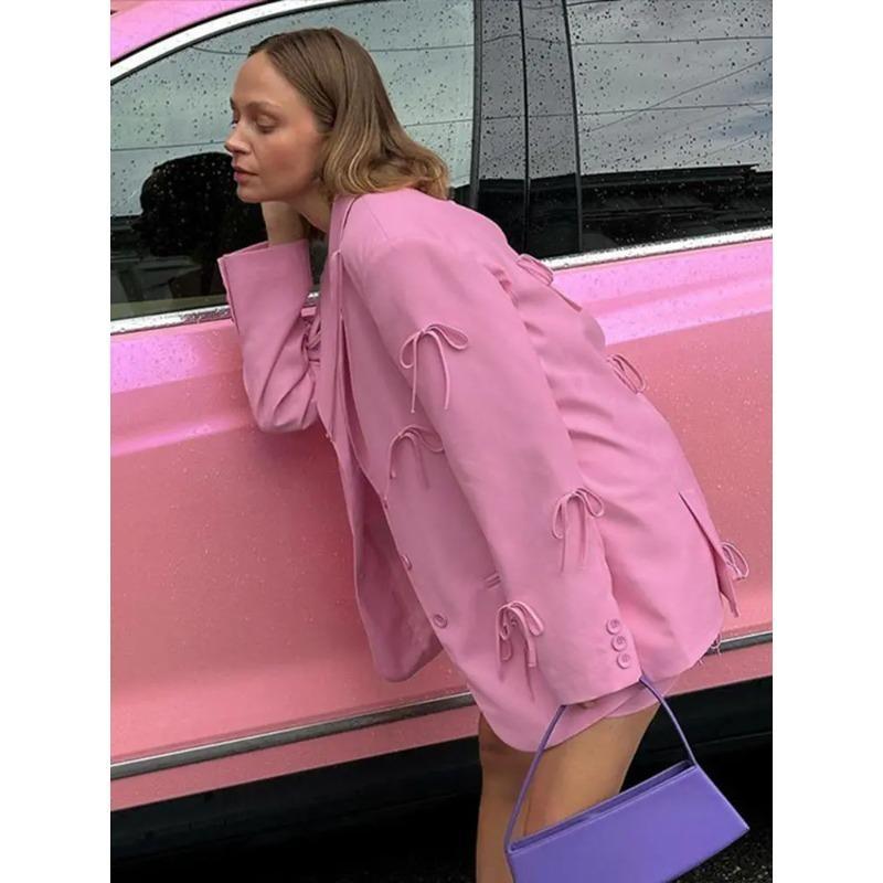 Women's Oversized Blazer with Bow Detail and Notched Lapel - We are MFEO