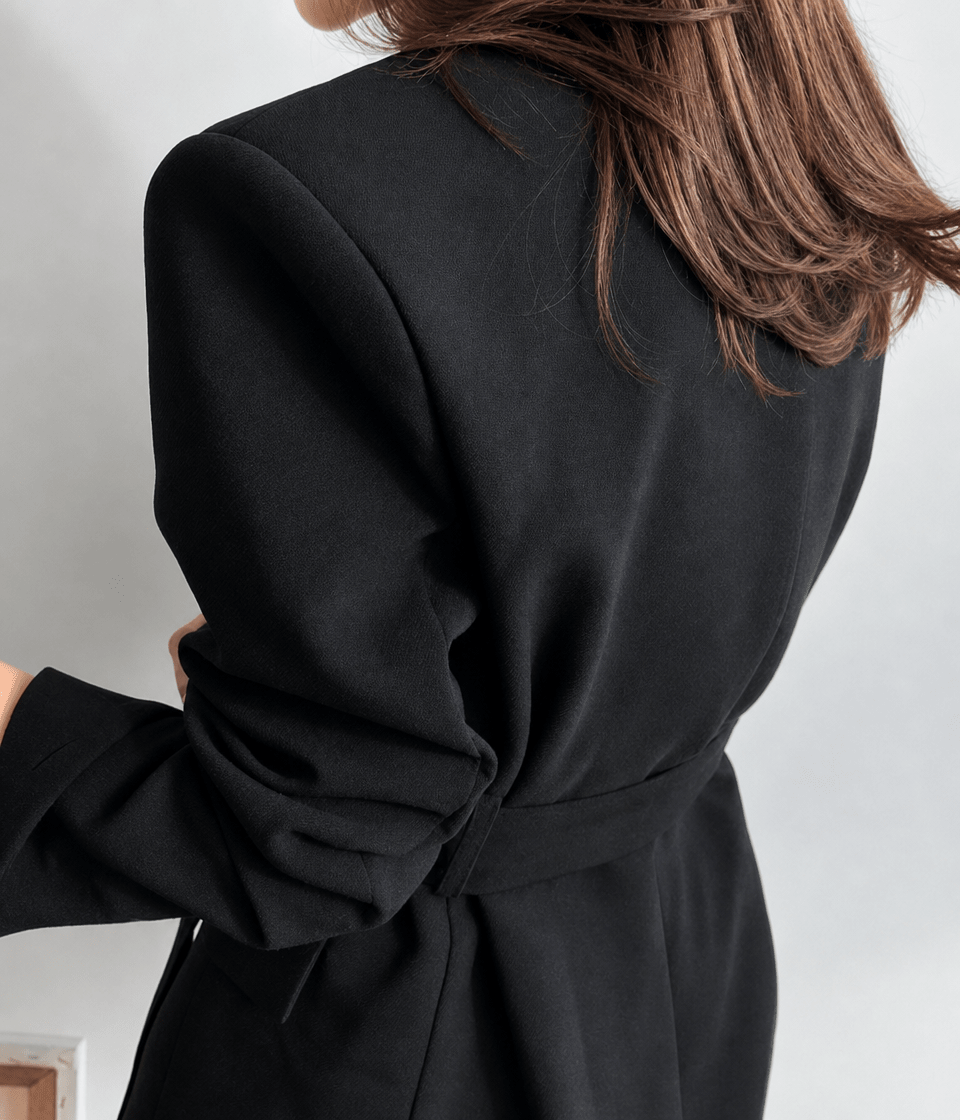 Women's Oversized Blazer with Tie Belt – Deep Plunge Neckline - We are MFEO