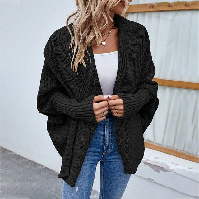 Women's Oversized Cardigan - Knit with Shawl Collar and Batwing Sleeves - We are MFEO