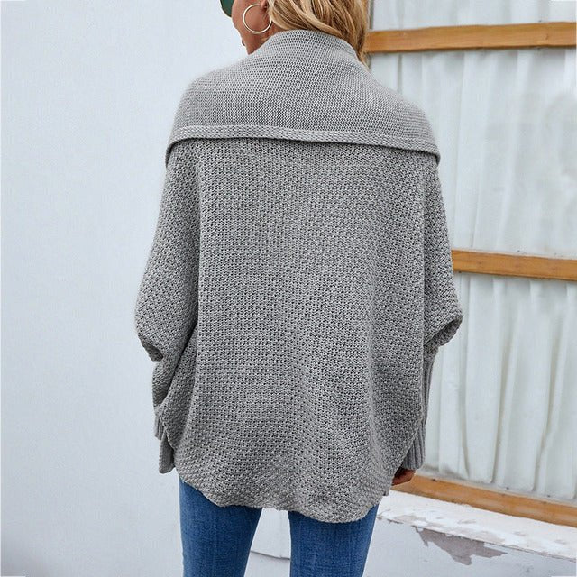 Women's Oversized Cardigan - Knit with Shawl Collar and Batwing Sleeves - We are MFEO