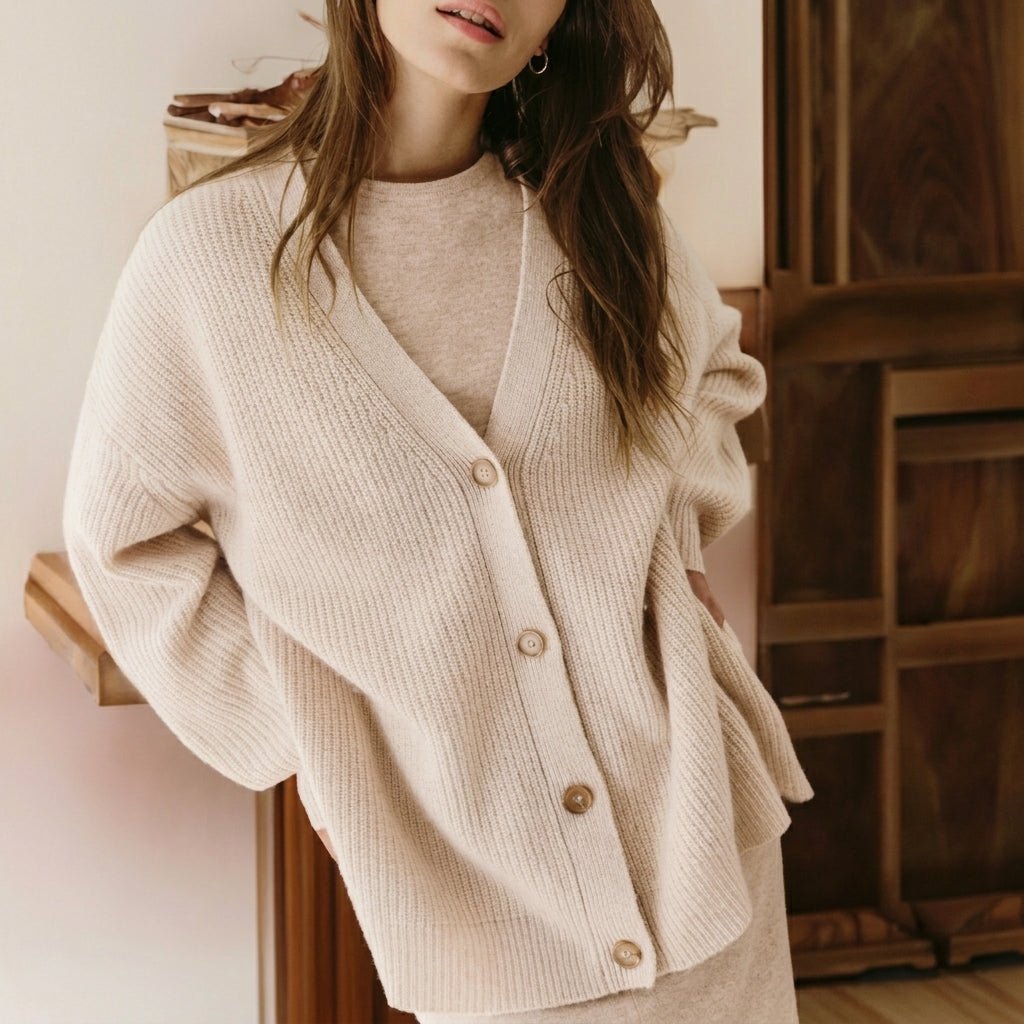 Women's Oversized Cardigan – Ribbed Knit with V-Neck and Button Closure for Cozy Layering - We are MFEO