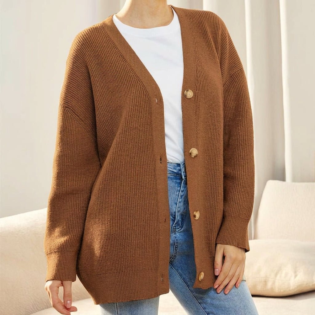 Women's Oversized Cardigan – Ribbed Knit with V-Neck and Button Closure for Cozy Layering - We are MFEO
