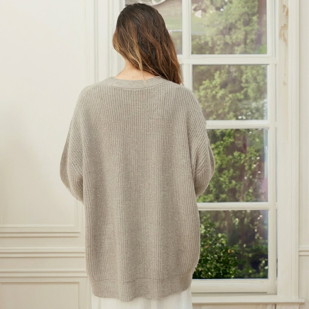 Women's Oversized Cardigan – Ribbed Knit with V-Neck and Button Closure for Cozy Layering - We are MFEO