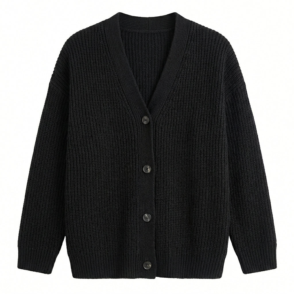 Women's Oversized Cardigan – Ribbed Knit with V-Neck and Button Closure for Cozy Layering - We are MFEO