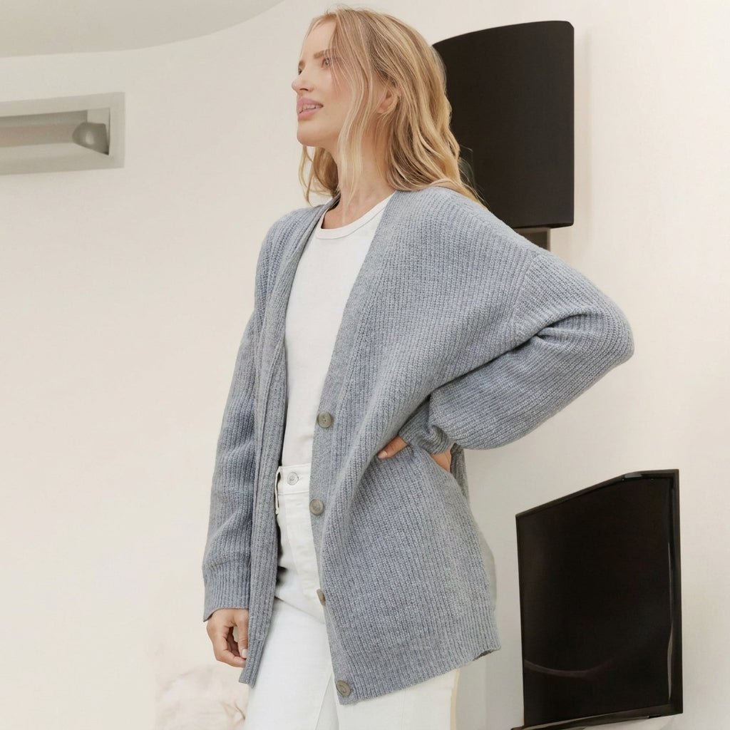 Women's Oversized Cardigan – Ribbed Knit with V-Neck and Button Closure for Cozy Layering - We are MFEO