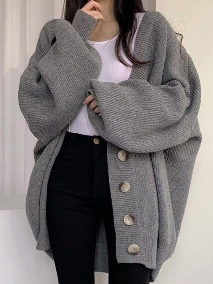 Women's Oversized Cardigan with Button Front – Ribbed Knit - We are MFEO