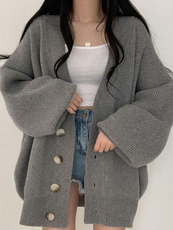 Women's Oversized Cardigan with Button Front – Ribbed Knit - We are MFEO