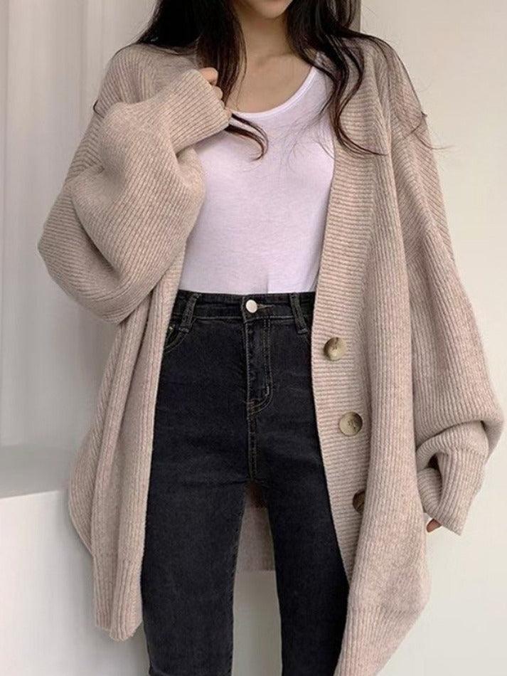 Women's Oversized Cardigan with Button Front – Ribbed Knit - We are MFEO