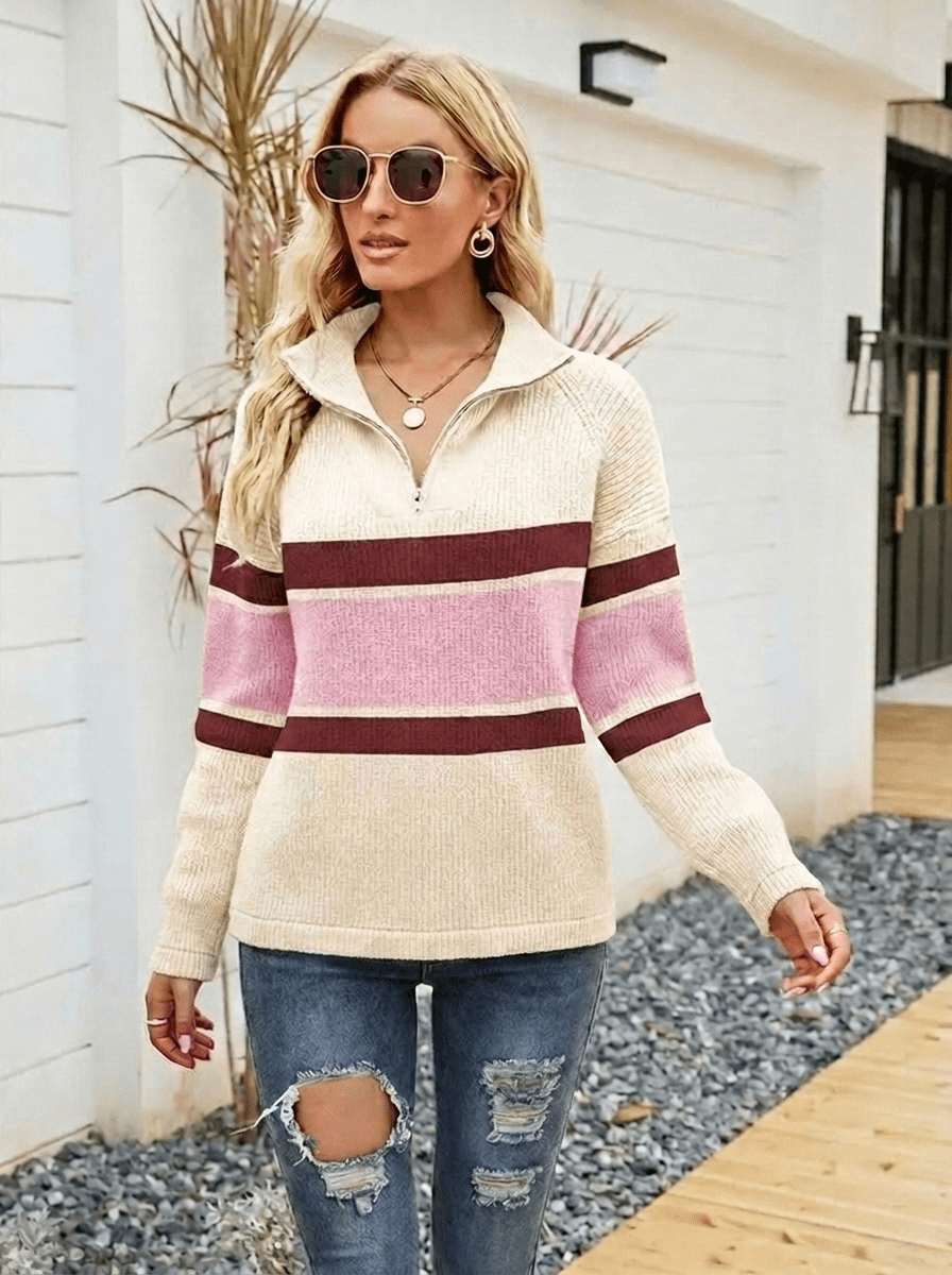 Women's Oversized Half-Zip Jumper with Raglan Sleeves – Casual Knitted Style - We are MFEO