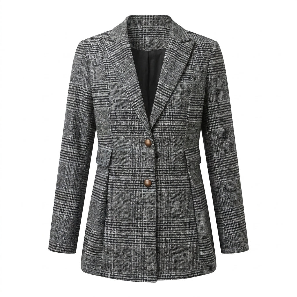 Women's Oversized Houndstooth Blazer – Structured, Single-Breasted Design - We are MFEO
