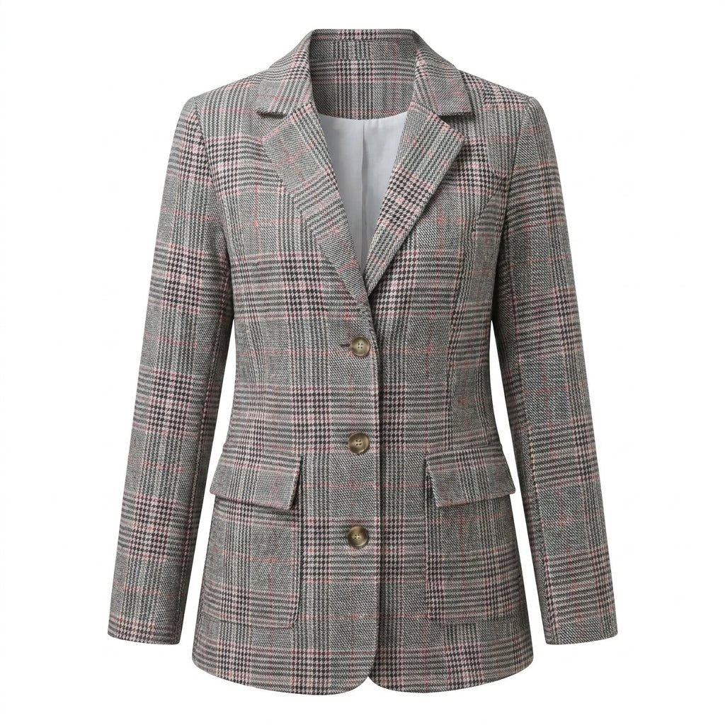 Women's Oversized Houndstooth Blazer – Structured, Single-Breasted Design - We are MFEO