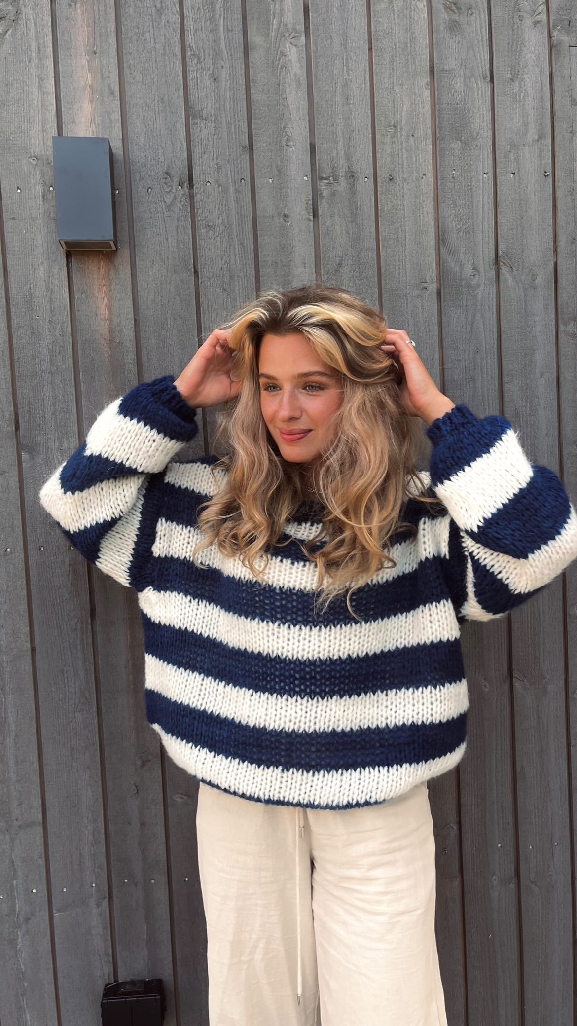Women's Oversized Jumper – Chunky Knit Cardigan with Bold Stripes and Balloon Sleeves - We are MFEO