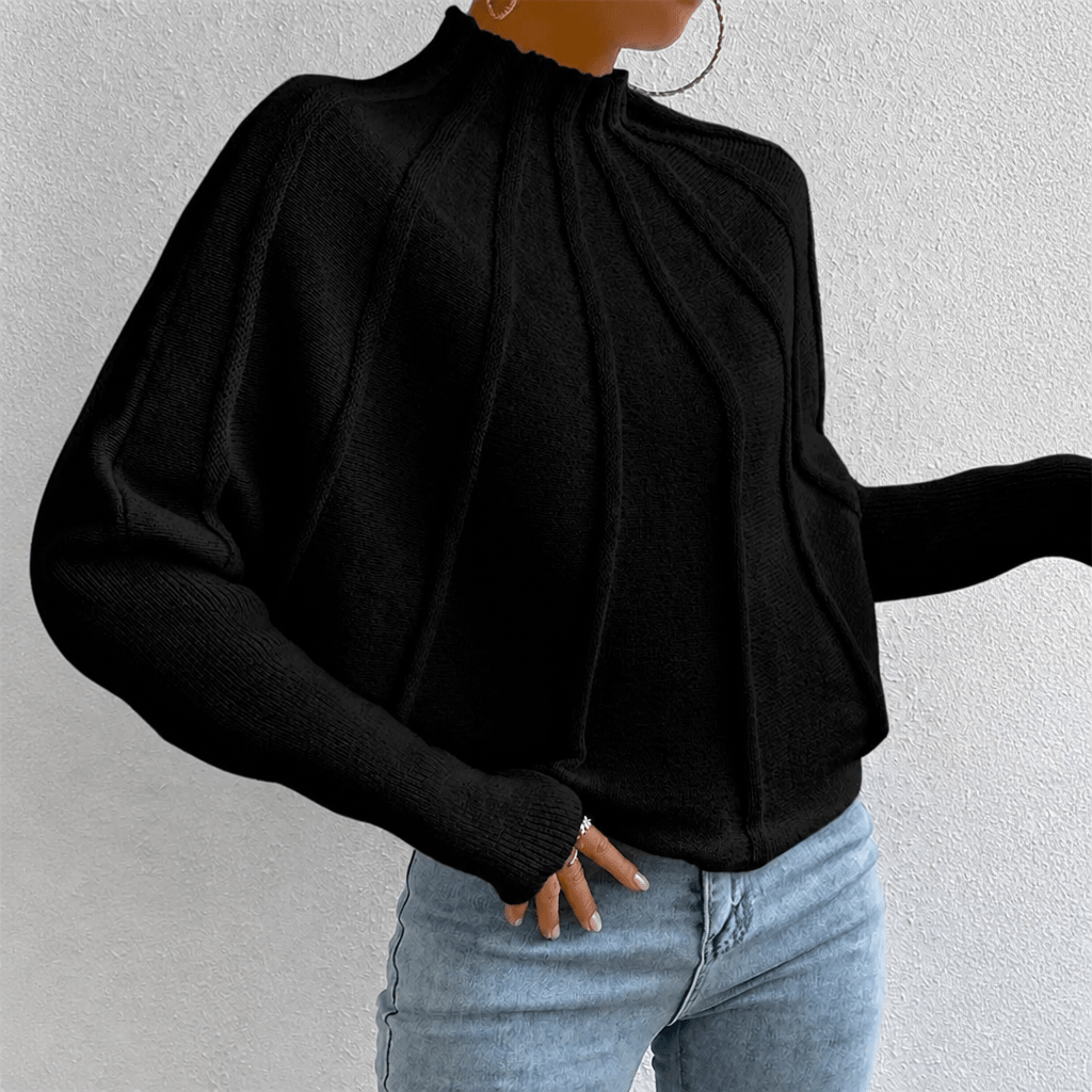 Women's Oversized Jumper with Mock Neck – Batwing Sleeves - We are MFEO