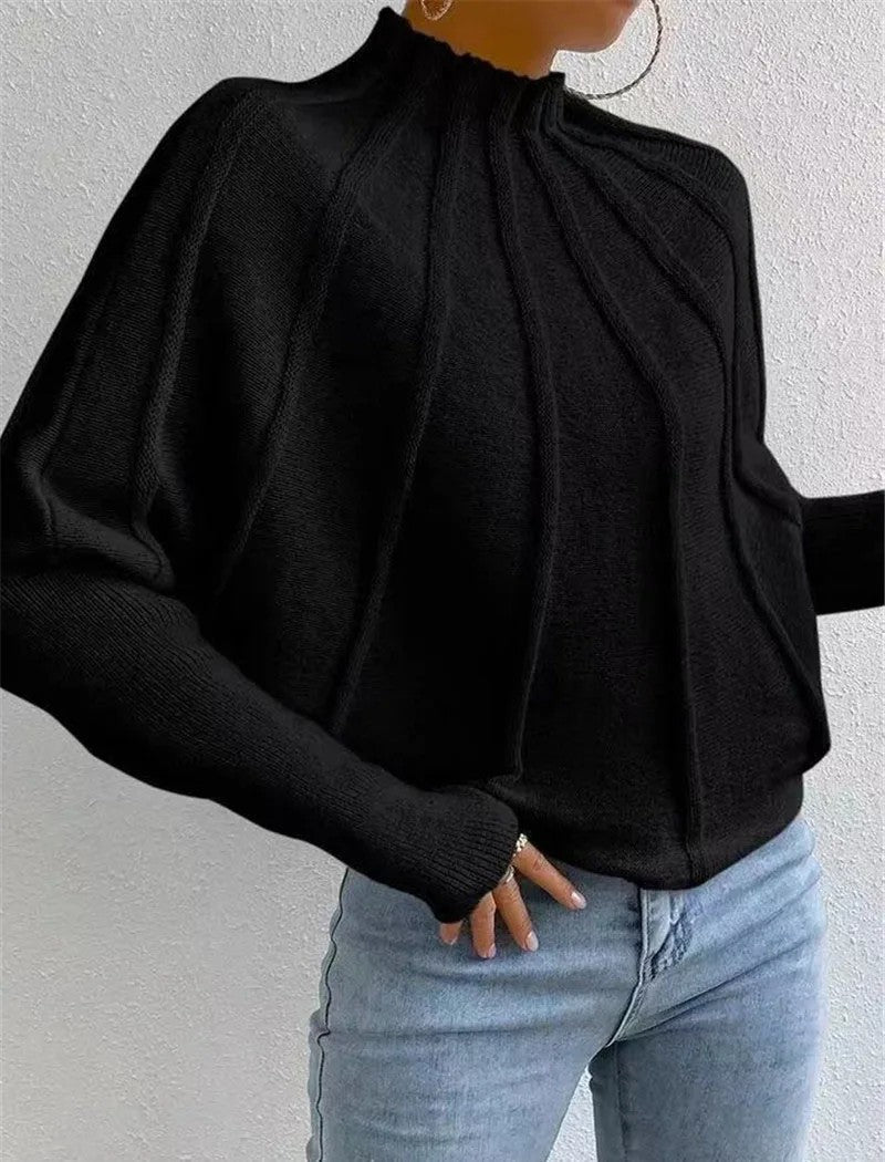 Women's Oversized Jumper with Mock Neck – Batwing Sleeves - We are MFEO