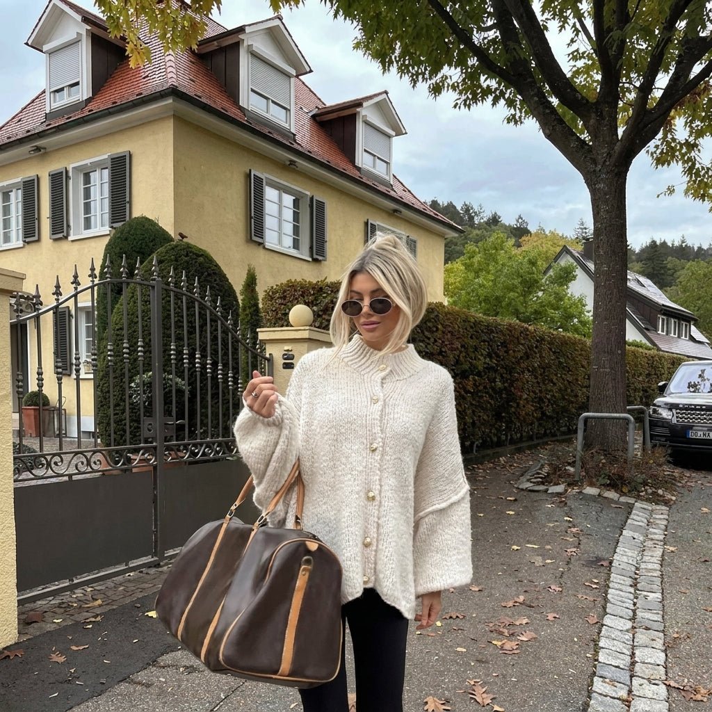 Women's Oversized Knit Cardigan – Button Front with Ribbed Neckline for Casual Wear - We are MFEO
