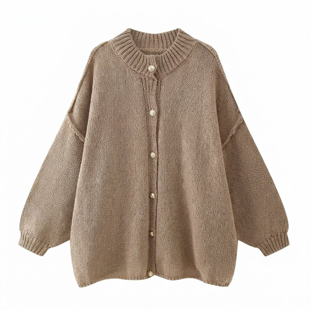 Women's Oversized Knit Cardigan – Button Front with Ribbed Neckline for Casual Wear - We are MFEO