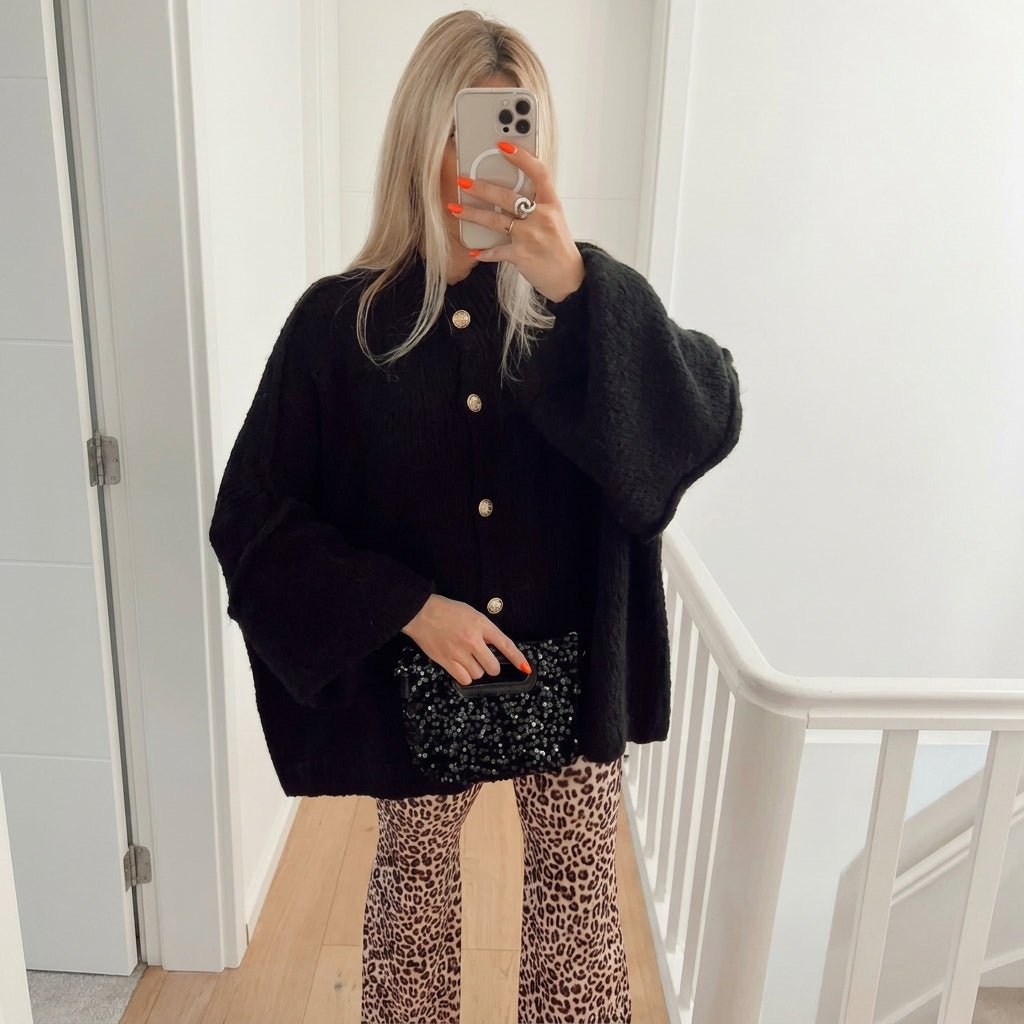 Women's Oversized Knit Cardigan – Button Front with Ribbed Neckline for Casual Wear - We are MFEO