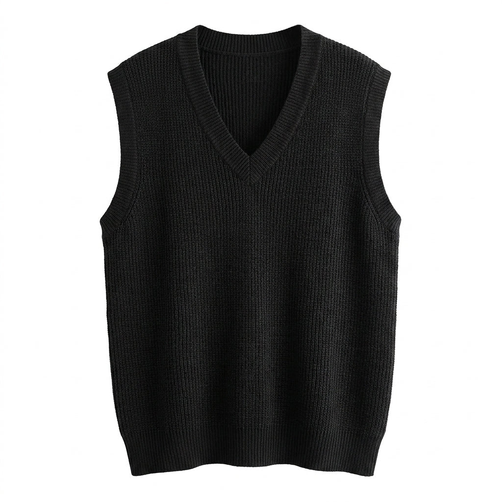 Women's Oversized Knitted Vest – Deep V Neck with Ribbed Trim - We are MFEO