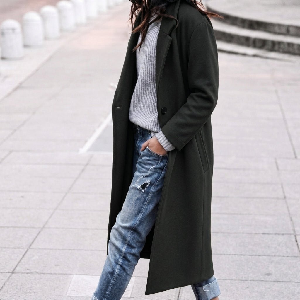 Women's Oversized Long Trench Coat – Winter Layering Piece with Wide Lapel - We are MFEO