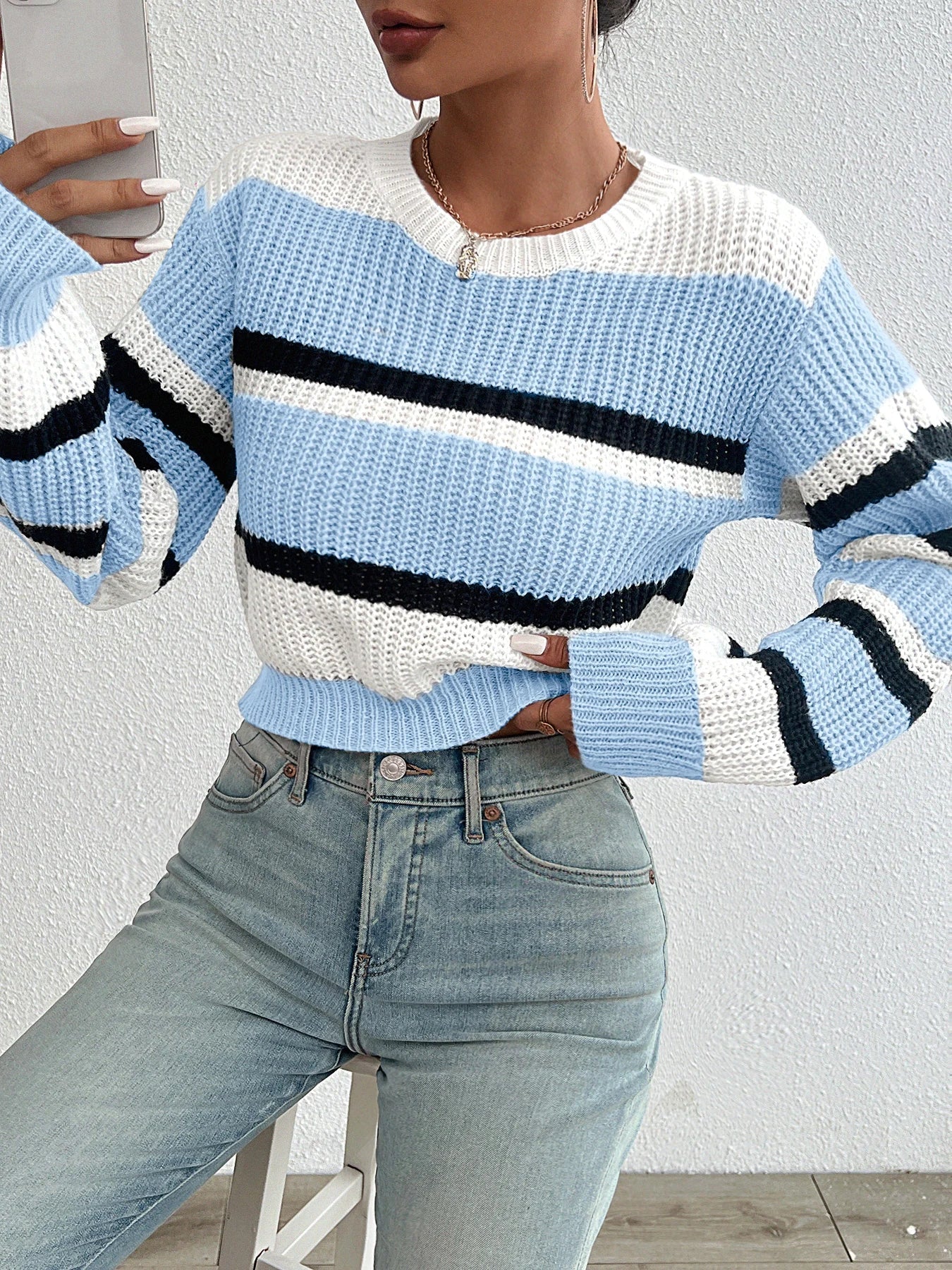 Women's Oversized Striped Sweater – Cozy Knit with Drop Shoulders for Autumn/Winter - We are MFEO