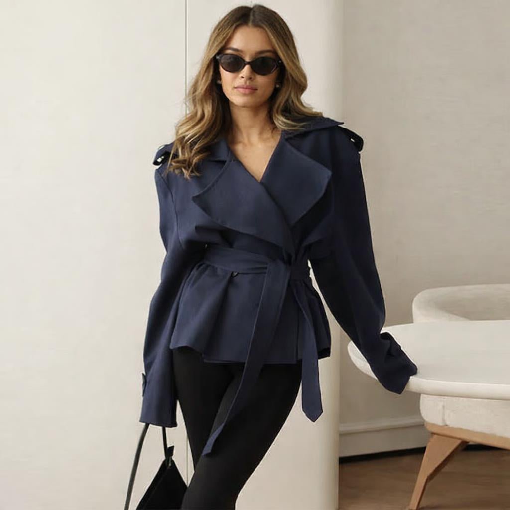 Women's Oversized Trench Coat – Hip Length Relaxed Fit with Self Tie Belt - We are MFEO