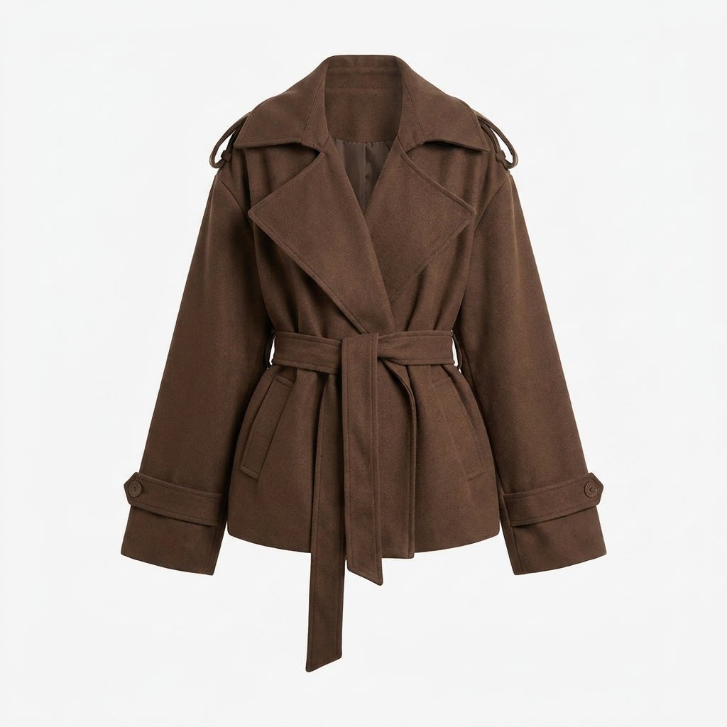 Women's Oversized Trench Coat – Hip Length Relaxed Fit with Self Tie Belt - We are MFEO
