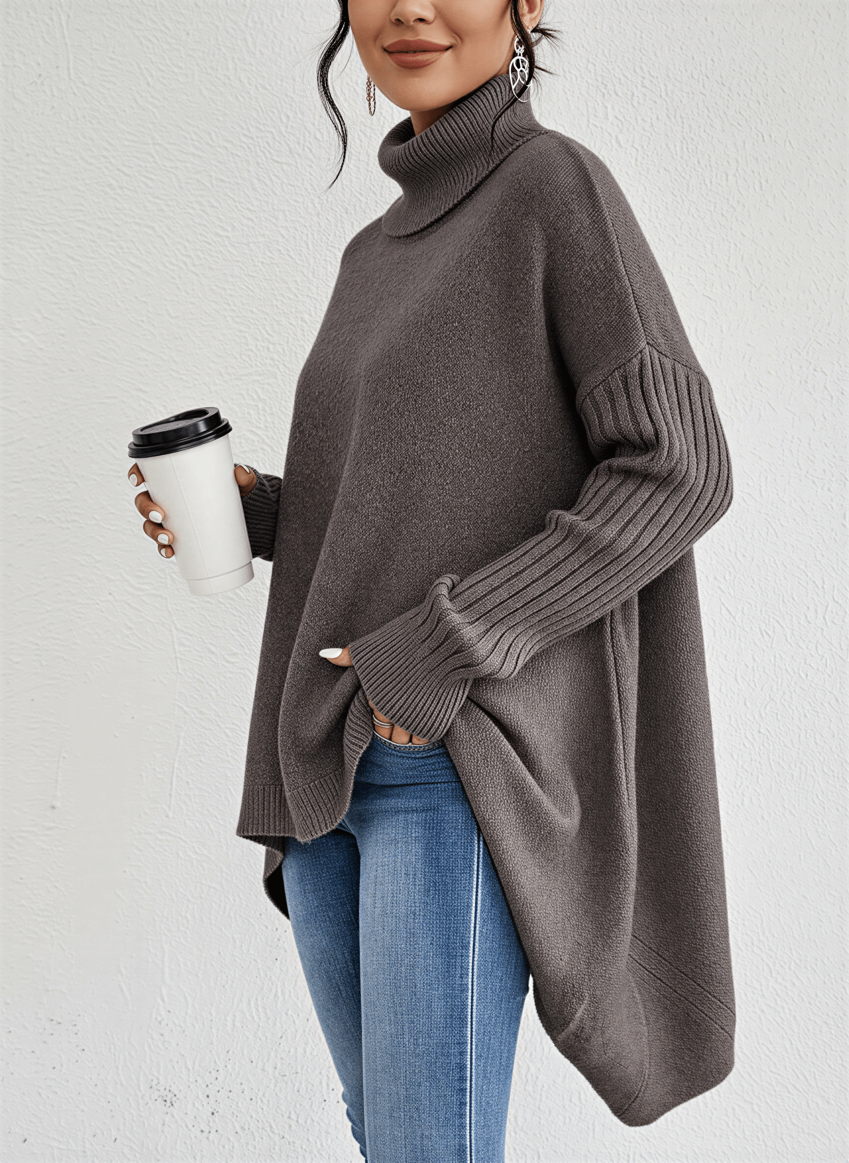 Women's Oversized Turtleneck Sweater – Comfortable Casual Wear with Pockets - We are MFEO
