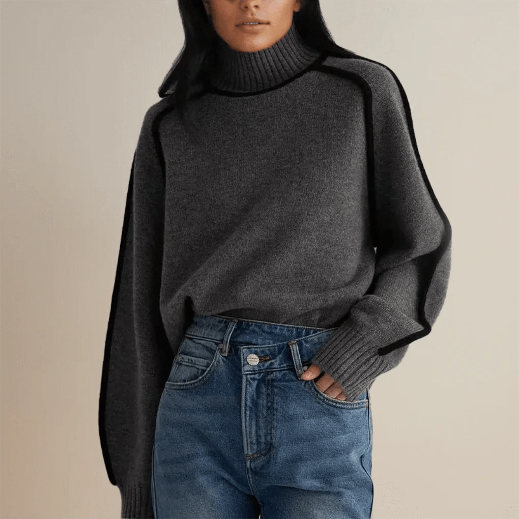 Women's Oversized Turtleneck Sweater – Long Knit with Contrast Piping - We are MFEO
