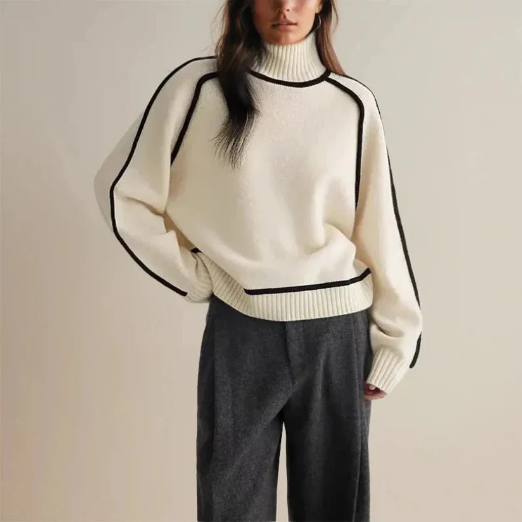 Women's Oversized Turtleneck Sweater – Long Knit with Contrast Piping - We are MFEO