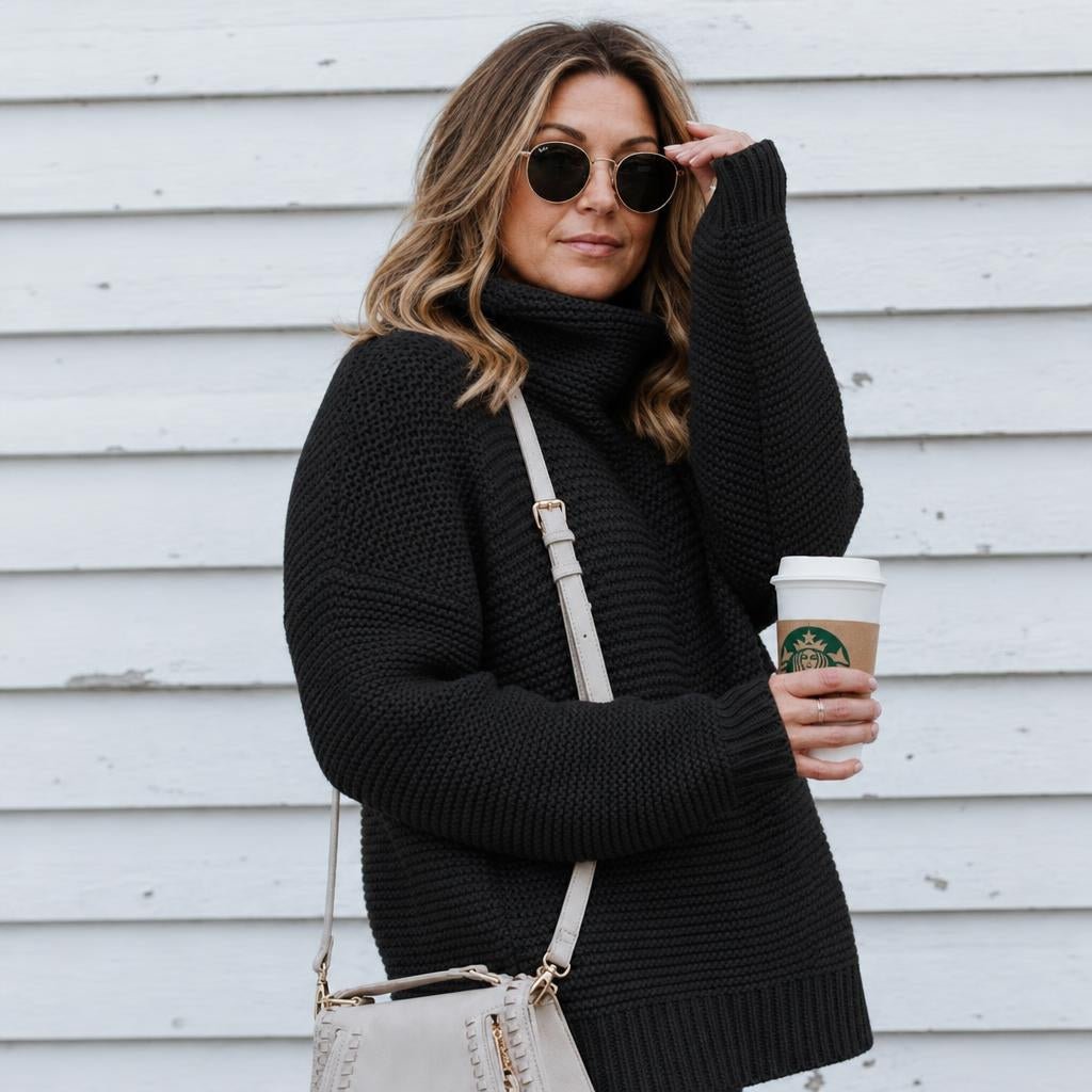 Women's Oversized Turtleneck Sweater – Relaxed Fit Knit - We are MFEO