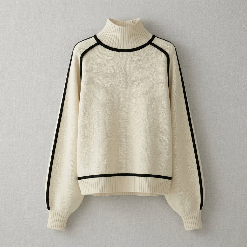 Women's Oversized Turtleneck Sweater – Relaxed Fit with Contrast Trim for Casual Wear - We are MFEO