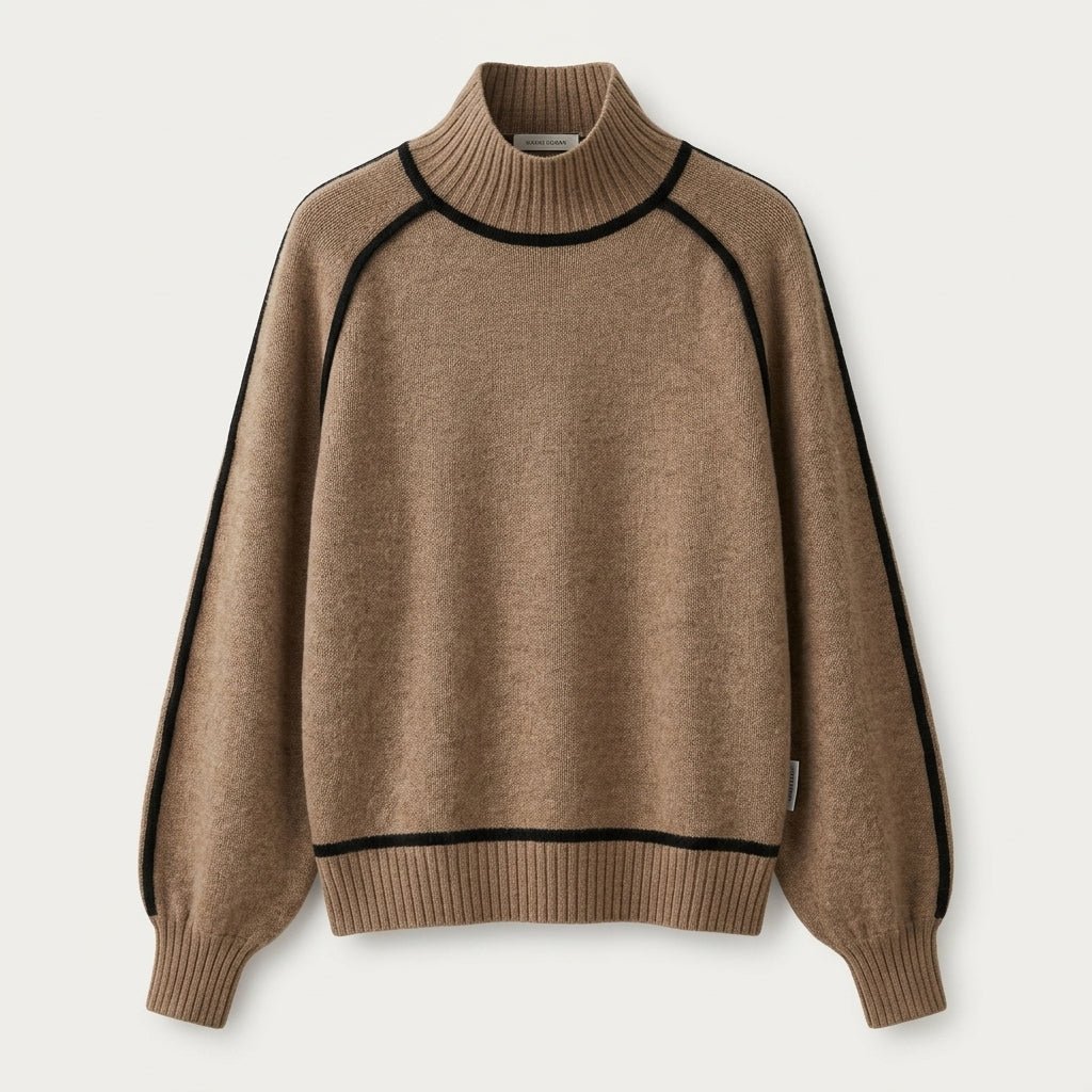 Women's Oversized Turtleneck Sweater – Relaxed Fit with Contrast Trim for Casual Wear - We are MFEO