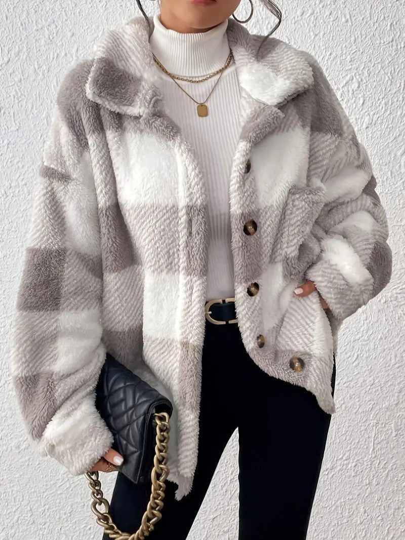 Women's Plaid Winter Jacket – Button Up with Folded Collar - We are MFEO