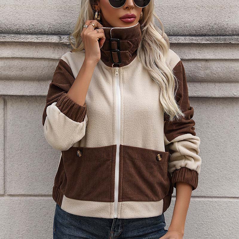 Women's Puffer Jacket for Winter – Zip-Up with Two-Tone Panels and Front Pockets - We are MFEO