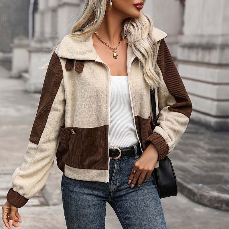 Women's Puffer Jacket for Winter – Zip-Up with Two-Tone Panels and Front Pockets - We are MFEO