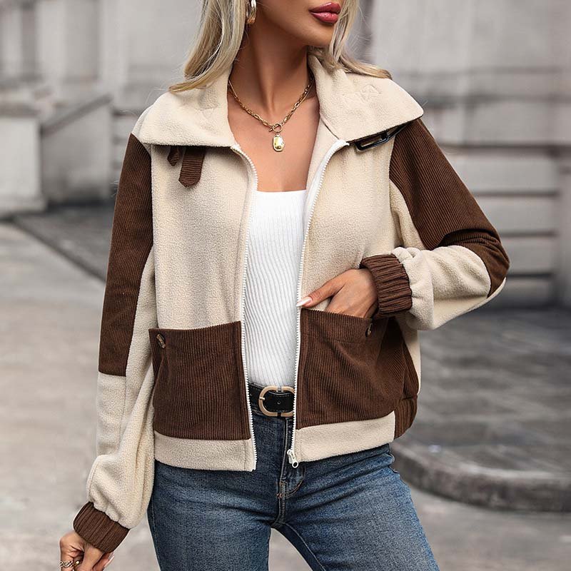Women's Puffer Jacket for Winter – Zip-Up with Two-Tone Panels and Front Pockets - We are MFEO